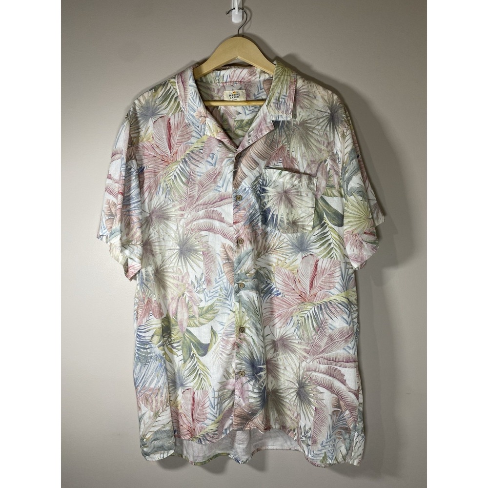 Marine Layer Tencel Linen Resort Shirt Mens XL Tropical‎ Hawaiian Button Up